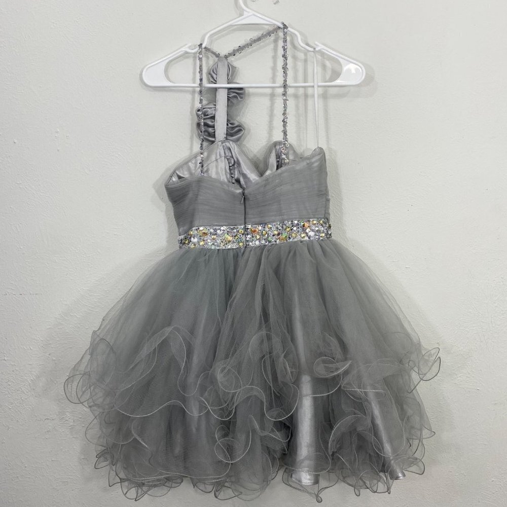 Mayqueen Couture USA Silver Prom/Cocktail Dress Sz 6 - Picture 2 of 9